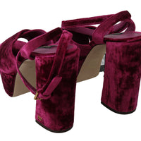 Purple Velvet Platform Strap Sandals Shoes