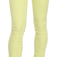 Yellow Cotton Stretch Low Waist Skinny Casual Trouser Pants