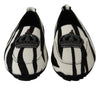 Black White Zebra Leather Crown Slippers Loafers Shoes