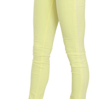 Yellow Cotton Stretch Low Waist Skinny Casual Trouser Pants