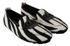 Black White Zebra Leather Crown Slippers Loafers Shoes