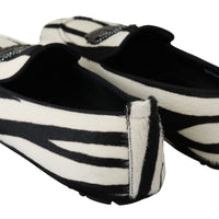 Black White Zebra Leather Crown Slippers Loafers Shoes