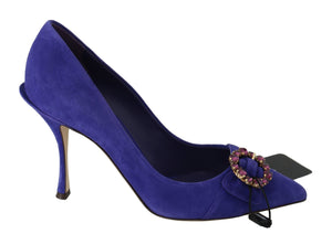 Purple Suede Crystal Pumps Heels Shoes