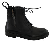 Black Leather Boots Zipper Mens Shoes