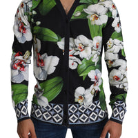 Black Floral V-neck Cardigan Silk Sweater