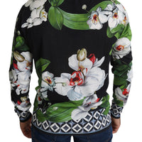 Black Floral V-neck Cardigan Silk Sweater