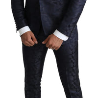Blue Floral Jacquard 2 Piece MARTINI Silk Suit