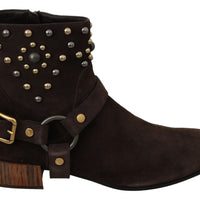 Brown Suede Studded Cowboy Boots Shoes