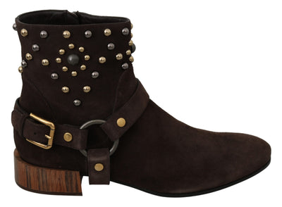 Brown Suede Studded Cowboy Boots Shoes