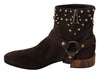 Brown Suede Studded Cowboy Boots Shoes