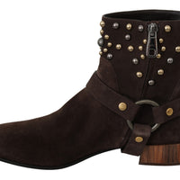 Brown Suede Studded Cowboy Boots Shoes