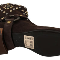 Brown Suede Studded Cowboy Boots Shoes