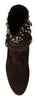 Brown Suede Studded Cowboy Boots Shoes