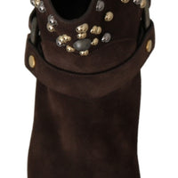 Brown Suede Studded Cowboy Boots Shoes