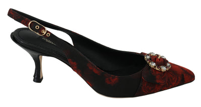 Black Red Roses Slingbacks Heels Shoes