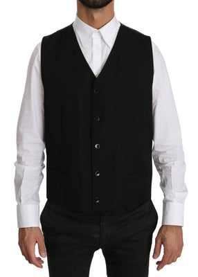 Black Waistcoat Formal Gilet Wool Vest