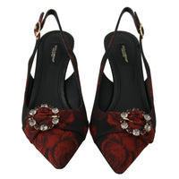 Black Red Roses Slingbacks Heels Shoes