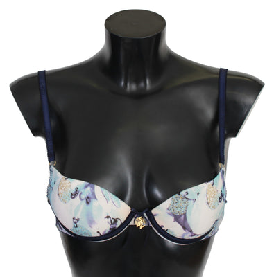 Blue Printed Nylon Reggiseno Bra Underwear