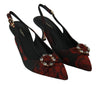 Black Red Roses Slingbacks Heels Shoes