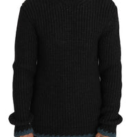Black Knit Wool Crewneck Pullover Sweater
