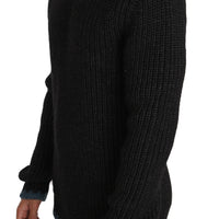 Black Knit Wool Crewneck Pullover Sweater