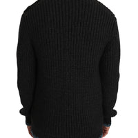 Black Knit Wool Crewneck Pullover Sweater