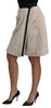 Beige High Waist A-line Mini Fur Skirt