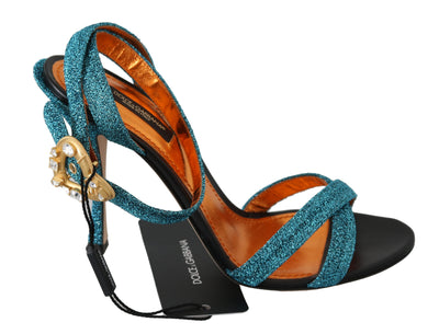 Blue Crystal Gold Heart Sandals Shoes