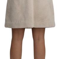 Beige High Waist A-line Mini Fur Skirt
