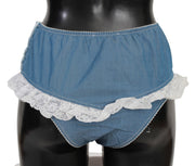 Blue Cotton Lace Slip Denim Bottom Underwear