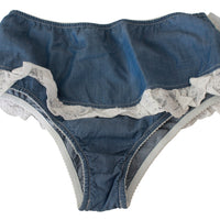 Blue Cotton Lace Slip Denim Bottom Underwear