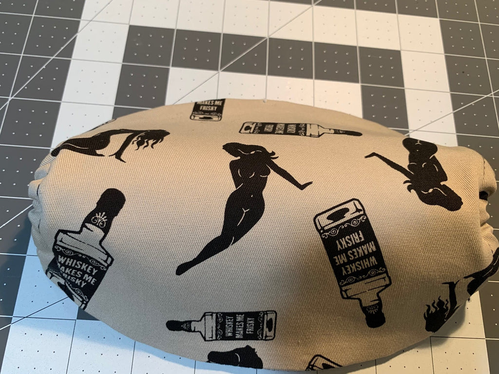 Sexy Lady and Whiskey Bottle Face Mask by Rebel, Made in USA