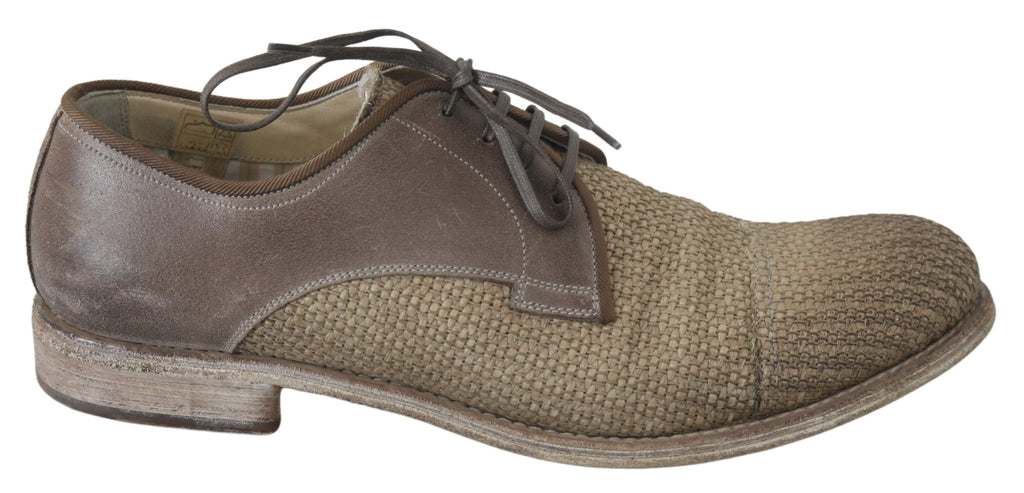 Gray Beige Leather Mens Derby Shoes