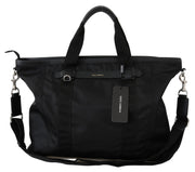 Black Travel Tote Shoulder Borse Leather Nylon Bag