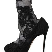 Black Roses Stilettos Booties Socks Shoes