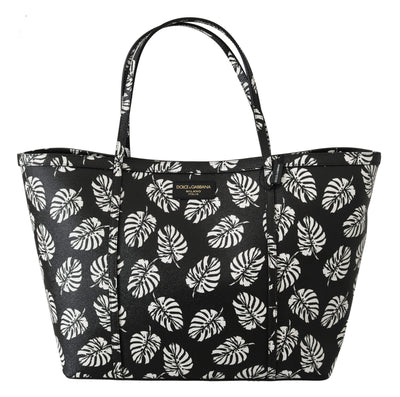 Black Palm Leaves BEATRICE Leather Purse Tote Bag