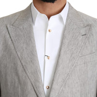 Gray Single Breasted 2 Piece Linen NAPOLI Suit