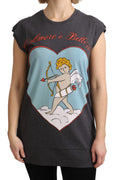 Gray Cotton L' Amore Top Tank T-shirt