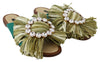 Green Leather Rafia Crystal Sandals Shoes