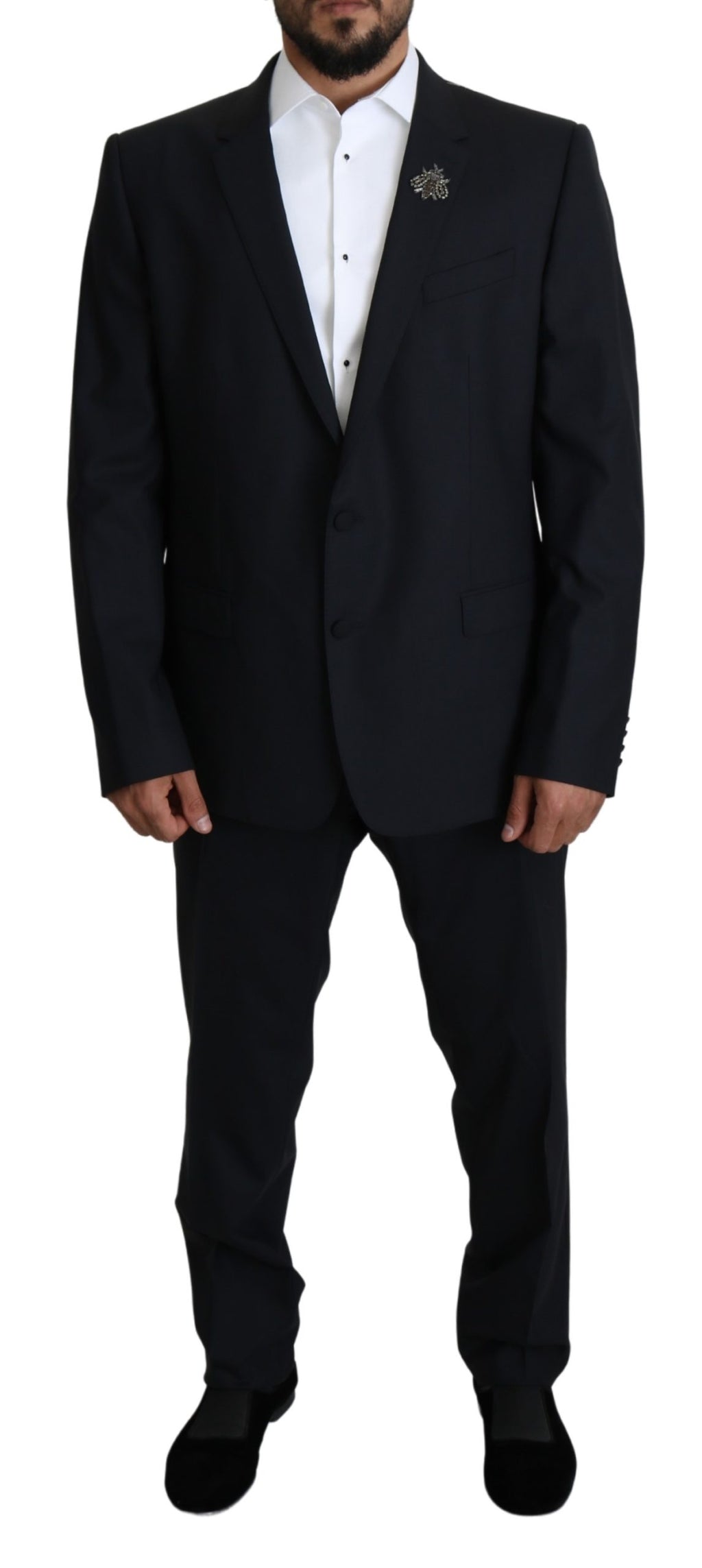 Blue Wool Stretch Crystal Bee MARTINI Suit