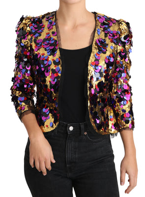 Gold Multicolor Sequined Blazer Jacket