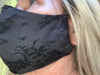 Black Lace on Gray Face Mask by Rebel, Stretchy, Nose Wire, Made in USA