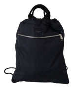 Blue Nylon Men Nap Sack Drawstring Backpack Bag