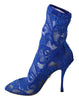 Blue Lace Taormina High Heel Ankle Boots Shoes