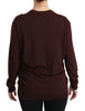 Maroon V-neck Cardigan Top Virgin Wool Sweater