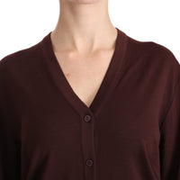 Maroon V-neck Cardigan Top Virgin Wool Sweater
