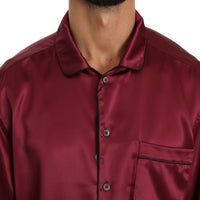 Maroon 100% Silk Top Sleepwear Shirt