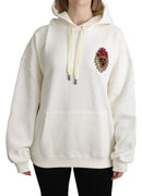 White Crystal Heart Hooded Pullover Sweater