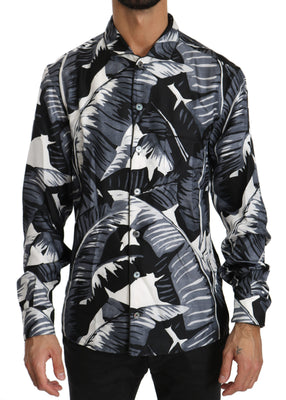 Black Banana Leaves 100% Silk Shirt