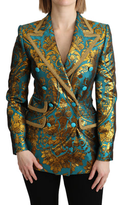 Blue Gold Jacquard Coat Blazer Jacket